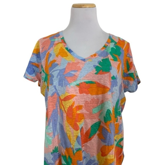 Joie 100% Linen Top Women’s 1X Colorful V Neck Short Sleeve Lightweight Coastal - Picture 4 of 16